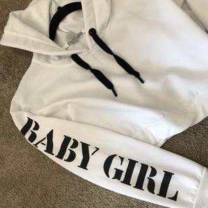White Cropped “Babygirl” Hoodie